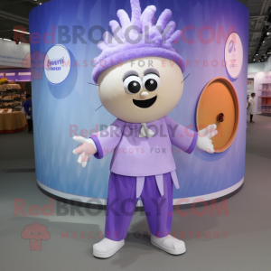Lavender Plate Spinner mascot costume character dressed with a Trousers and Hairpins
