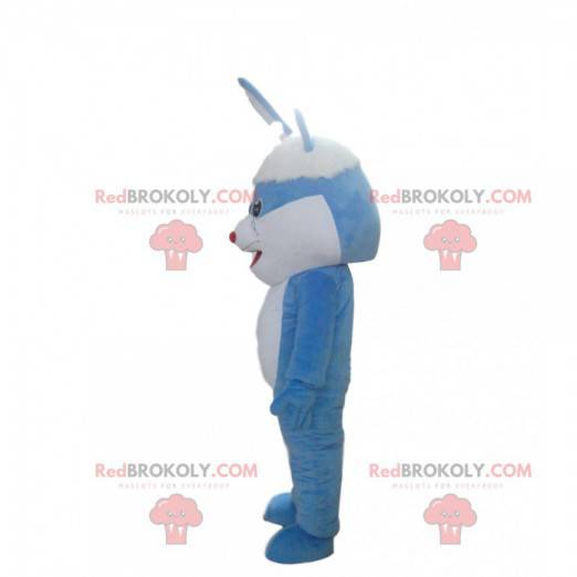 Mascotte coniglio blu e bianco, costume da coniglio -