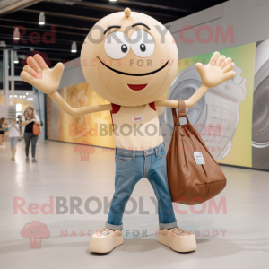 Beige Basketball Ball mascot costume character dressed with a Jeans and Tote bags