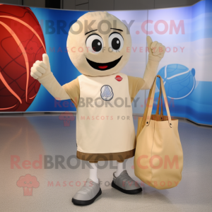 Beige Basketball Ball mascot costume character dressed with a Jeans and Tote bags