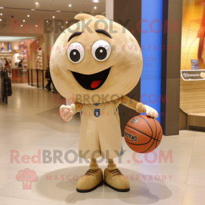 Beige Basketball Ball mascot costume character dressed with a Jeans and Tote bags