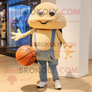 Beige Basketball Ball mascot costume character dressed with a Jeans and Tote bags