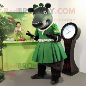 Forest Green Tapir mascot costume character dressed with a A-Line Skirt and Watches
