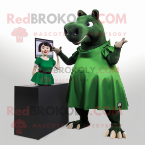 Forest Green Tapir mascot costume character dressed with a A-Line Skirt and Watches