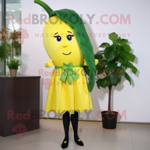 Lemon Yellow Spinach mascot costume character dressed with a Sheath Dress and Ties