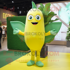 Lemon Yellow Spinach mascot costume character dressed with a Sheath Dress and Ties