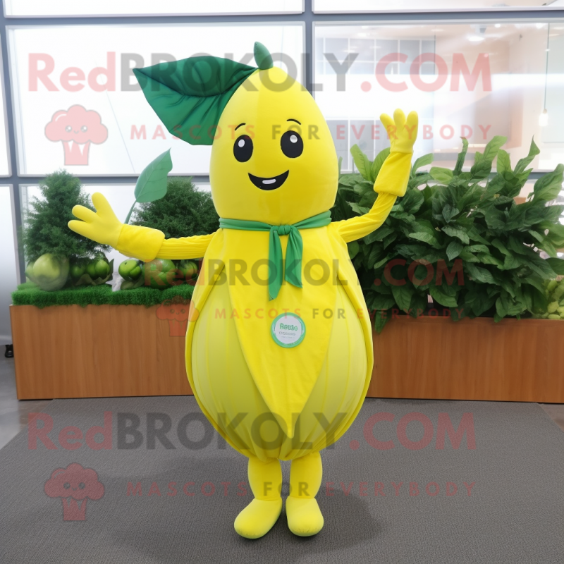 Lemon Yellow Spinach mascot costume character dressed with a Sheath Dress and Ties