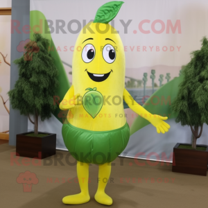 Lemon Yellow Spinach mascot costume character dressed with a Sheath Dress and Ties