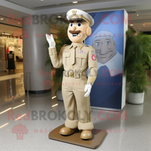 Cream American Soldier mascot costume character dressed with a Oxford Shirt and Lapel pins