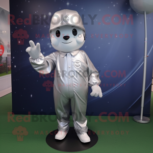 Silver Baseball Ball mascot costume character dressed with a Raincoat and Foot pads