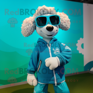 Teal Sheep maskot kostume...