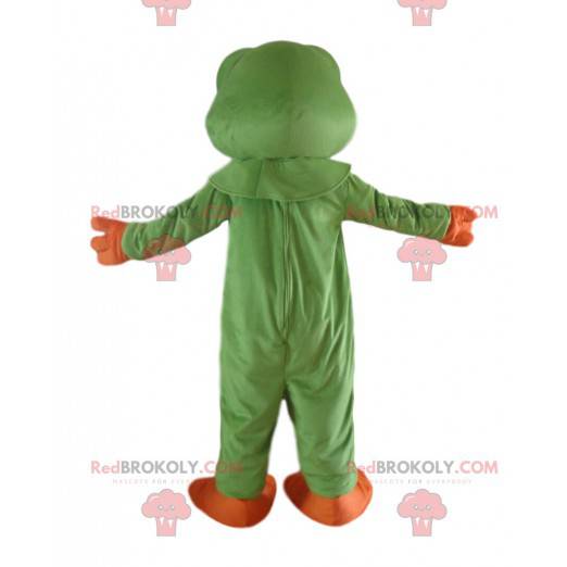 Mascota de la rana verde y naranja, traje de rana -