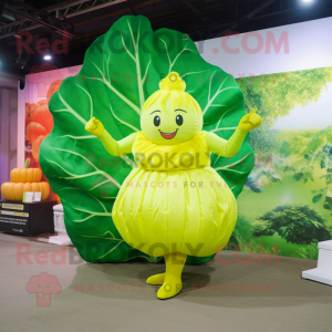 Yellow Cabbage Leaf mascot costume character dressed with a Bikini and Earrings