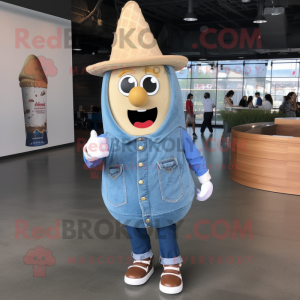 Silver Ice Cream Cone mascot costume character dressed with a Denim Shorts and Hat pins