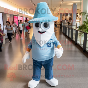 Silver Ice Cream Cone mascot costume character dressed with a Denim Shorts and Hat pins