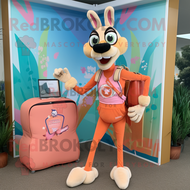 Peach Gazelle mascot costume character dressed with a Playsuit and Messenger bags Peach Gazelle mascot costume character dressed with a Playsuit and Messenger bags