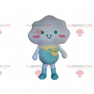 White cloud mascot dressed in blue, cloud costume -