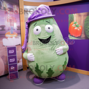 Purple Cucumber mascot costume character dressed with a Playsuit and Pocket squares
