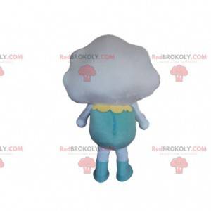 White cloud mascot dressed in blue, cloud costume -