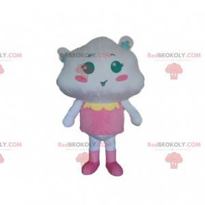 Mascotte de nuage blanc habillé en rose, costume de nuage -