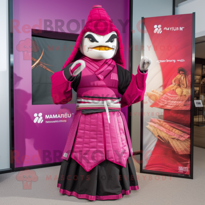 Magenta Samurai mascot costume character dressed with a A-Line Dress and Pocket squares