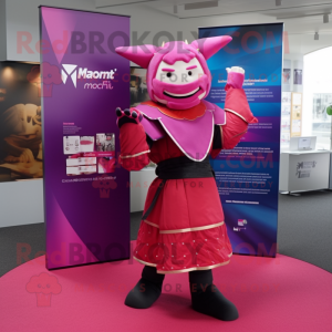 Magenta Samurai mascot costume character dressed with a A-Line Dress and Pocket squares