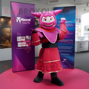 Magenta Samurai mascot costume character dressed with a A-Line Dress and Pocket squares