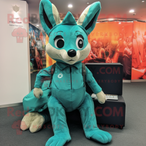 Teal Roe Deer mascot costume character dressed with a Romper and Messenger bags