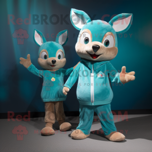 Teal Roe Deer mascot costume character dressed with a Romper and Messenger bags