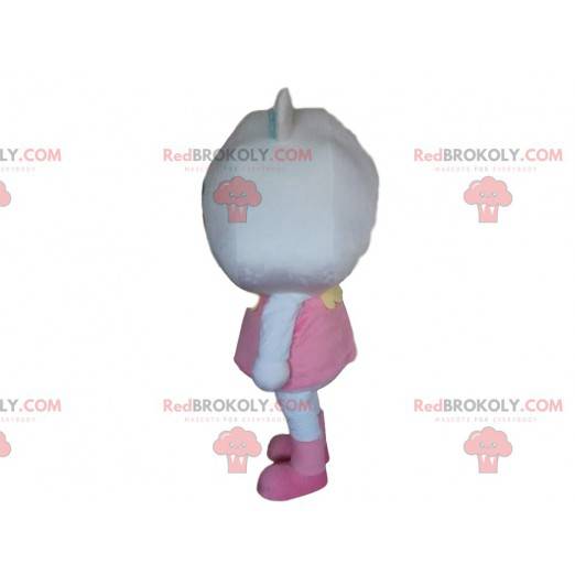 White cloud mascot dressed in pink, cloud costume -