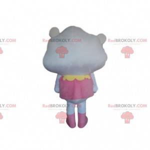 White cloud mascot dressed in pink, cloud costume -