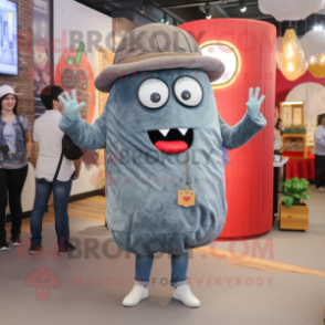 Gray Hamburger mascot costume character dressed with a Denim Shorts and Shawl pins