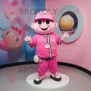 Pink Baseball Ball mascot costume character dressed with a Bomber Jacket and Necklaces