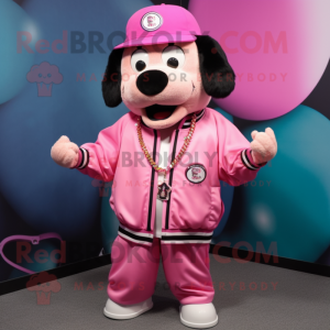 Pink Baseball Ball mascot costume character dressed with a Bomber Jacket and Necklaces