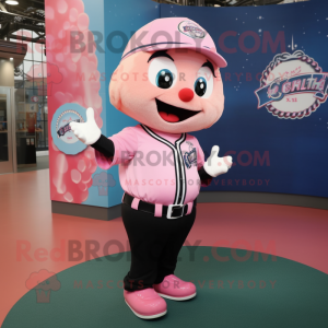 Pink Baseball Ball mascot costume character dressed with a Bomber Jacket and Necklaces