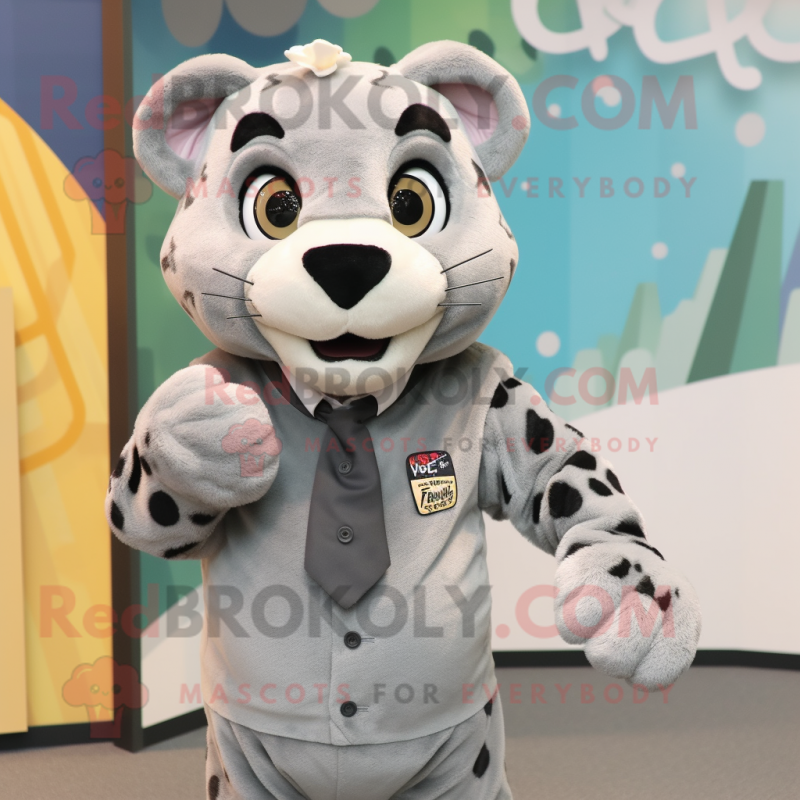 Gray Jaguar mascot costume character dressed with a Parka and Ties