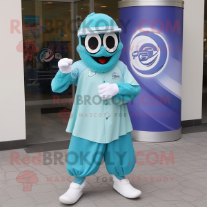 Teal Ice mascot costume character dressed with a Dress Shirt and Rings