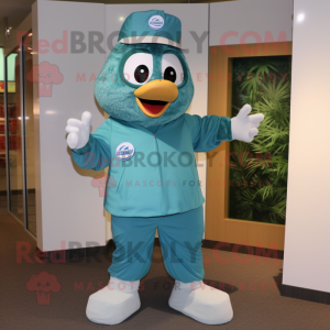 Teal Ice mascot costume character dressed with a Dress Shirt and Rings