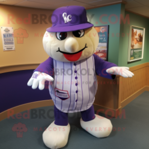 Lavender Irish Castle mascot costume character dressed with a Baseball Tee and Coin purses