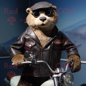 nan Otter mascot costume character dressed with a Biker Jacket and Cufflinks