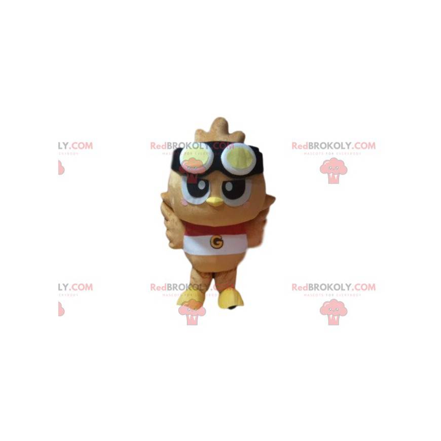 Bird mascot with aviator glasses, funny baby bird -