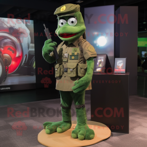 Green Sniper mascot costume character dressed with a Dress Pants and Coin purses