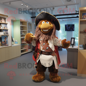 Brown Pirate mascot costume character dressed with a Wrap Skirt and Brooches