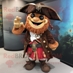 Brown Pirate mascot costume character dressed with a Wrap Skirt and Brooches