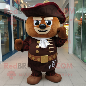 Brown Pirate mascot costume character dressed with a Wrap Skirt and Brooches