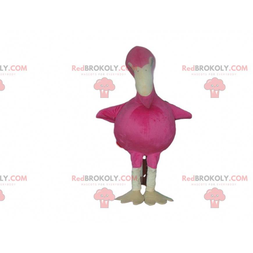 Mascote flamingo gigante, grande fantasia de pássaro rosa -