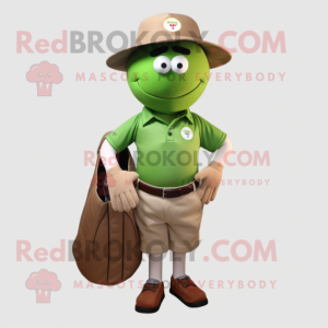 Olive Golf Ball mascot costume character dressed with a Oxford Shirt and Wallets