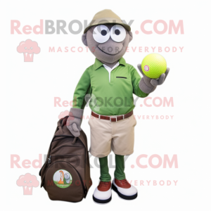 Olive Golf Ball mascot costume character dressed with a Oxford Shirt and Wallets