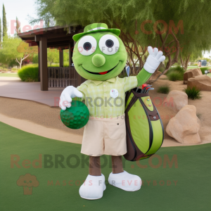 Olive Golf Ball mascot costume character dressed with a Oxford Shirt and Wallets