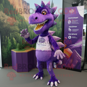 Purple Spinosaurus mascot costume character dressed with a Vest and Anklets